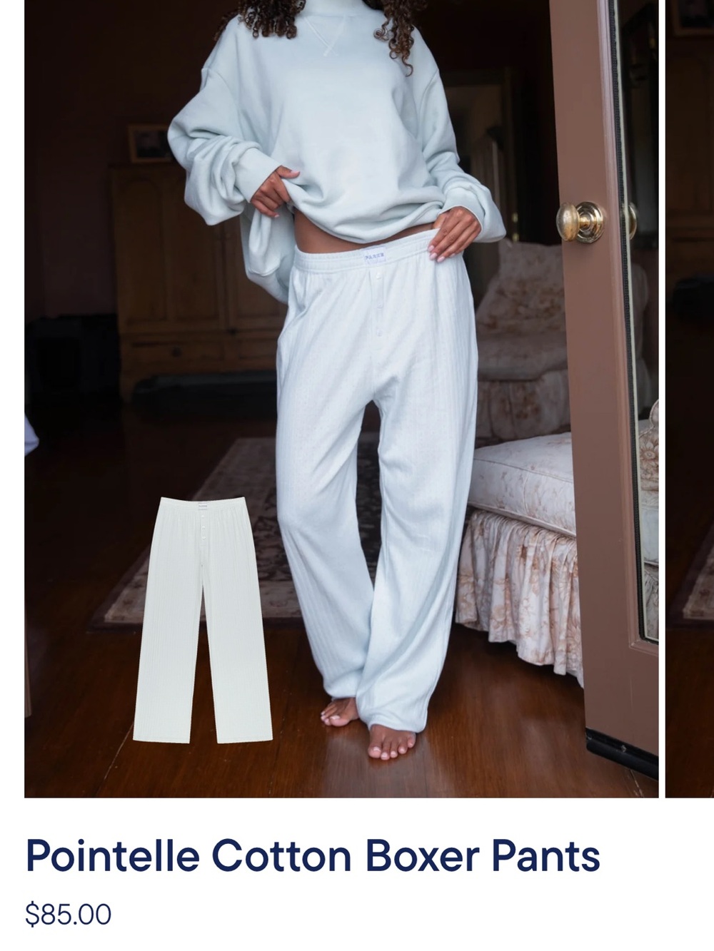 Pointelle Cotton Boxer Pants — pale Blue
